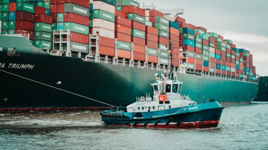 a little pilot boat helping the big ships around.